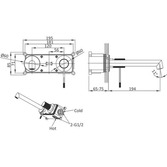 Смеситель для раковины настенный Vincea Desire VBFW-1D1GM, вороненая сталь (со скрытой частью) фото 4