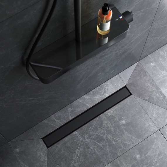 Душевой трап (лоток) 60 AM.PM MasterFlow W01SC-U11-060-04BM комбинированный затвор с черной матовой решеткой под плитку фото 4