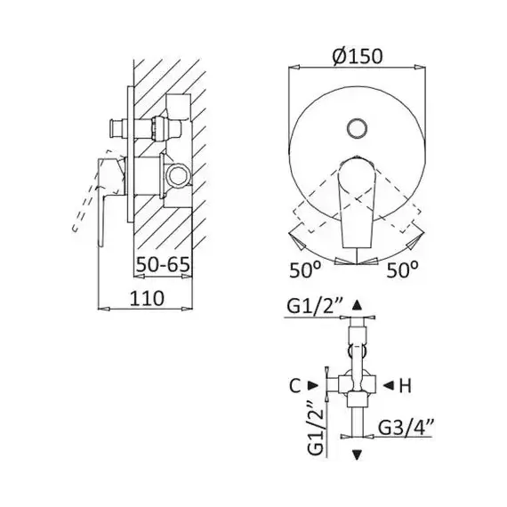 Смеситель для ванны Cezares NAUTIC-VDIM-SR (со скрытой частью) sunrise, Цвет производителя: Sunrise фото 2