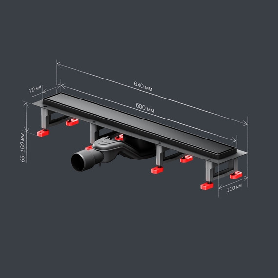 Душевой трап (лоток) 60 AM.PM MasterFlow W01SC-U11-060-04BM комбинированный затвор с черной матовой решеткой под плитку фото 10