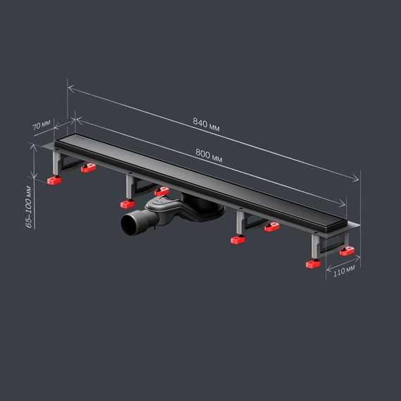 Душевой трап (лоток) 80 AM.PM MasterFlow W01SC-U11-080-04BM комбинированный затвор с черной матовой решеткой под плитку, Цвет производителя: чёрный, Размер трапа: 800 фото 10