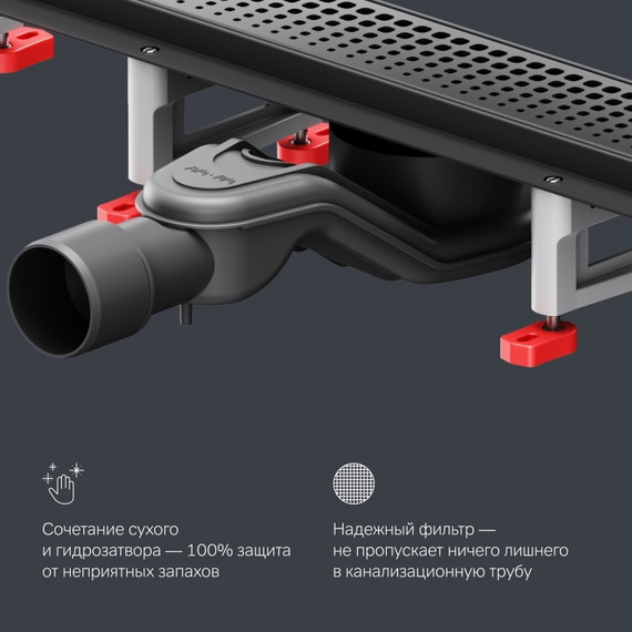 Душевой трап (лоток) 60 AM.PM MasterFlow W01SC-P11-060-01BM комбинированный затвор с черной матовой решеткой, Цвет производителя: чёрный, Размер трапа: 600 фото 8