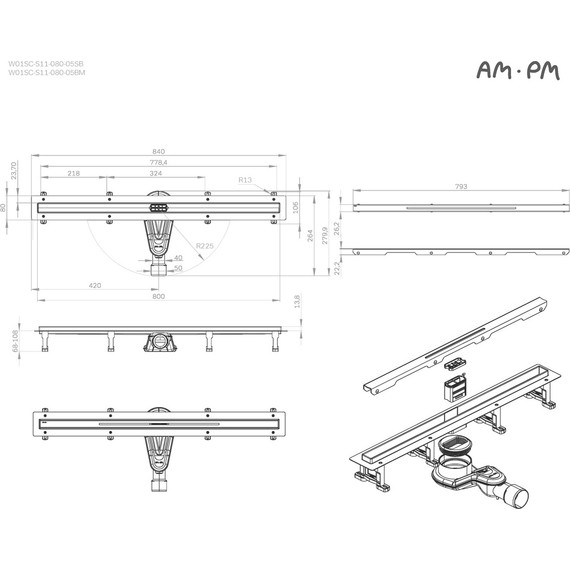 Трап AM.PM 80 см W01SC-S11-080-05BM, чёрный фото 12