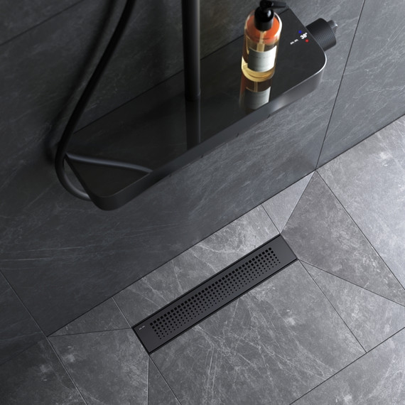 Душевой трап (лоток) 40 AM.PM PrimeFlow W02SC-P11-040-01BM комбинированный затвор с черной матовой решеткой, Цвет производителя: чёрный, Размер трапа: 400 фото 5