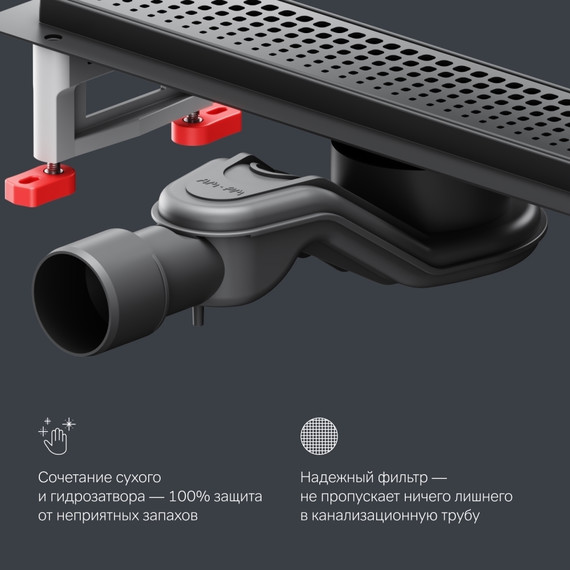 Душевой трап (лоток) 40 AM.PM MasterFlow W01SC-P11-040-01BM комбинированный затвор с черной матовой решеткой, Цвет производителя: чёрный, Размер трапа: 400 фото 8