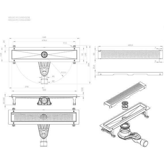 Душевой трап (лоток) 50 AM.PM MasterFlow W01SC-P11-050-01BM комбинированный затвор с черной матовой решеткой фото 12