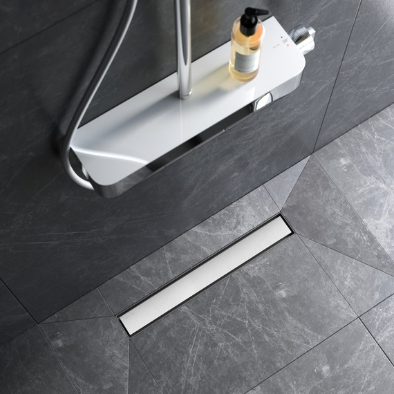 Душевой трап (лоток) 50 AM.PM MasterFlow W01SC-U11-050-04SB комбинированный затвор со стальной матовой решеткой под плитку, Цвет производителя: хром, Размер трапа: 500 фото 4