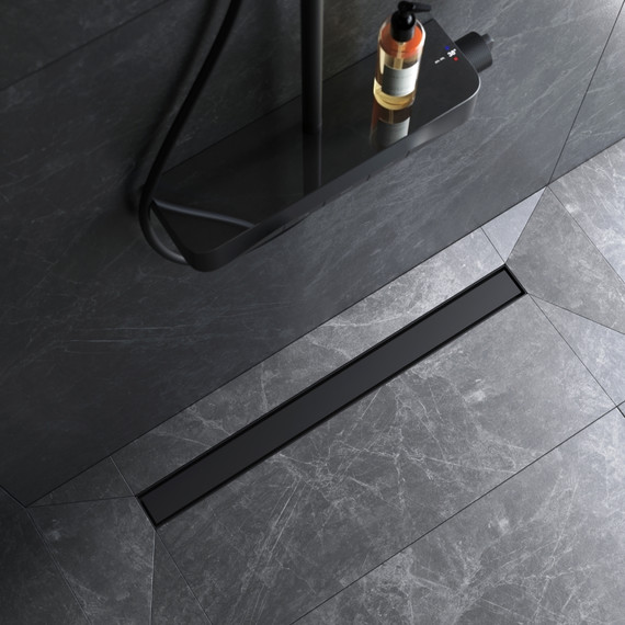 Душевой трап (лоток) 80 AM.PM MasterFlow W01SC-U11-080-04BM комбинированный затвор с черной матовой решеткой под плитку, Цвет производителя: чёрный, Размер трапа: 800 фото 2