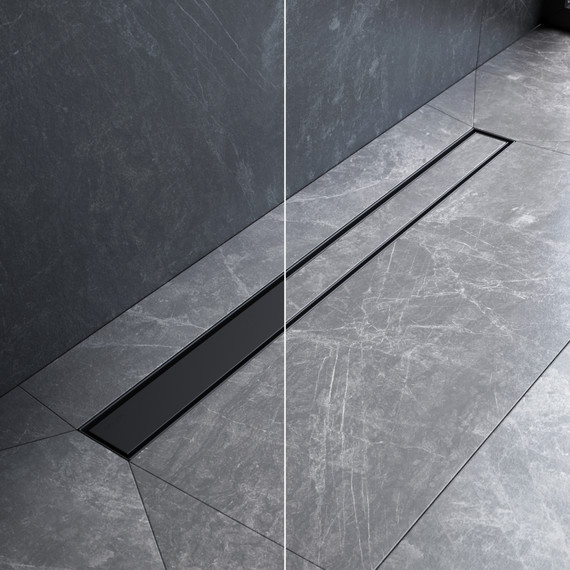 Душевой трап (лоток) 80 AM.PM MasterFlow W01SC-U11-080-04BM комбинированный затвор с черной матовой решеткой под плитку, Цвет производителя: чёрный, Размер трапа: 800 фото 3