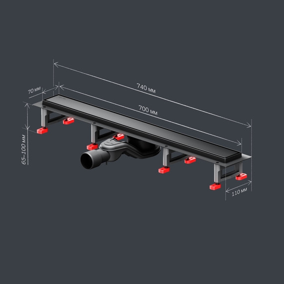 Душевой трап (лоток) 70 AM.PM MasterFlow W01SC-U11-070-04BM комбинированный затвор с черной матовой решеткой под плитку, Цвет производителя: чёрный, Размер трапа: 700 фото 10