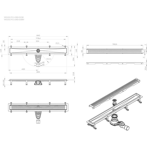 Душевой трап (лоток) 80 AM.PM MasterFlow W01SC-P11-080-01BM комбинированный затвор с черной матовой решеткой фото 12