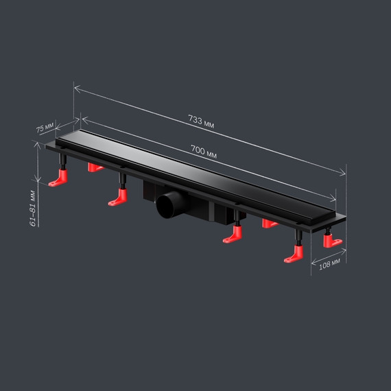 Душевой трап (лоток) 70 AM.PM PrimeFlow W02SC-U11-070-04BM комбинированный затвор с черной матовой решеткой под плитку фото 10