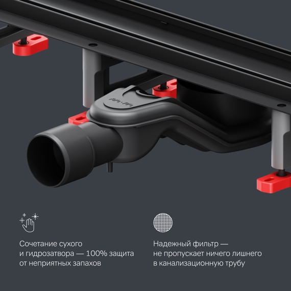 Душевой трап (лоток) 60 AM.PM MasterFlow W01SC-U11-060-04BM комбинированный затвор с черной матовой решеткой под плитку фото 8