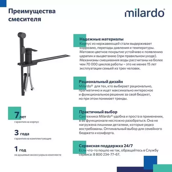 Набор для гигиенического душа Milardo Tidy 001BL00M08 устанавливаемый на унитаз, чёрный матовый фото 7