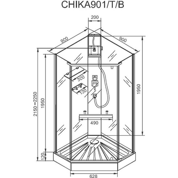 Душевая кабина CeruttiSpa 90х90 см CHIKA901B, чёрный/прозрачное - 21 Душевая кабина CeruttiSpa 90х90 см CHIKA901B, чёрный/прозрачное фото 21