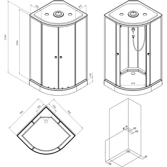 Душевая кабина Am.Pm X-Joy 100x100 см W94C-401-100MT, серебристый/прозрачное - 7 Душевая кабина Am.Pm X-Joy 100x100 см W94C-401-100MT, серебристый/прозрачное фото 7