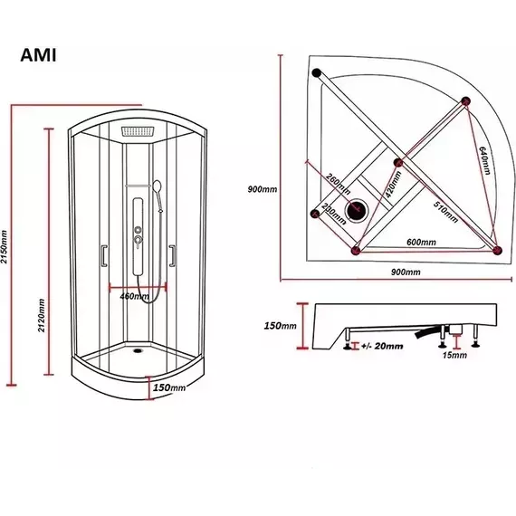 Душевая кабина Parly 90х90 см AMI, чёрный/прозрачное фото 5