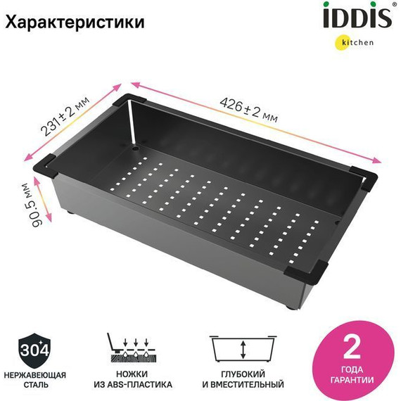 Коландер для кухонной мойки Iddis Kitchen Line KOL23GMi59, графит - 5 Коландер для кухонной мойки Iddis Kitchen Line KOL23GMi59, графит фото 5