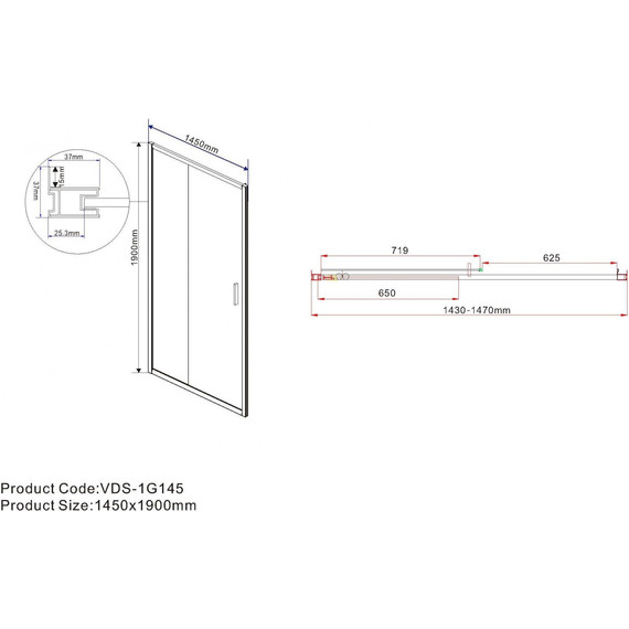Душевая дверь Vincea Garda 145 см VDS-1G145CLB, чёрный/прозрачное фото 5