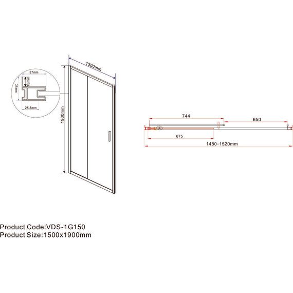 Душевая дверь Vincea Garda 150 см VDS-1G150CLB, чёрный/прозрачное фото 4
