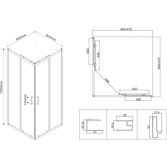 Душевое ограждение Vincea City 90x90 см VSS-5CT900CLGM, вороненая сталь/прозрачное фото 4