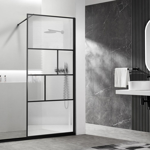 Душевая перегородка Vincea Walk in HC Art 100 см VSW-1HC100CFB (стекло 8 мм) с кронштейном в комплекте, чёрный матовый/прозрачное/матовое фото 