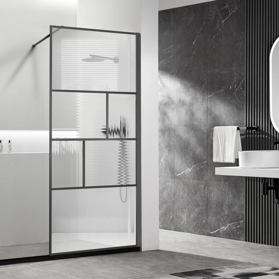 Душевая перегородка Vincea Walk in HC Art 100 см VSW-1HC100CFGM (стекло 8 мм) с кронштейном в комплекте, вороненая сталь/прозрачное/матовое фото 