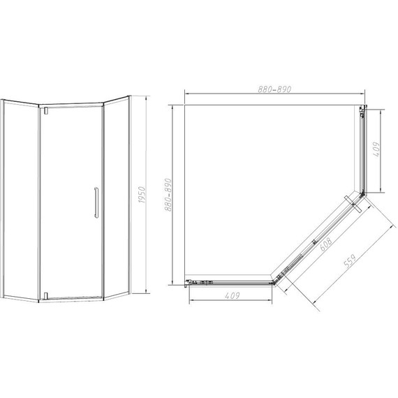 Душевое ограждение Vincea Slim-N 90x90 см VSP-4SN900CLGM, вороненая сталь/прозрачное фото 4