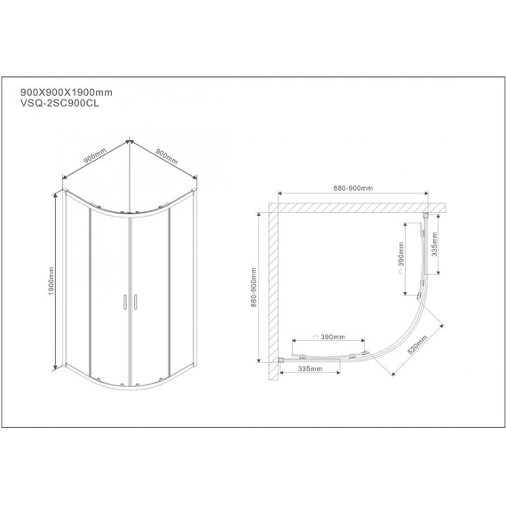 Душевое ограждение Vincea Scala 90x90 см VSQ-2SC900CL, хром/прозрачное фото 10