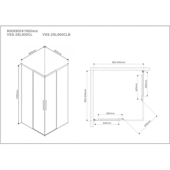Душевое ограждение Vincea Slim 90x90 см VSS-2SL900CLB, чёрный/прозрачное фото 5