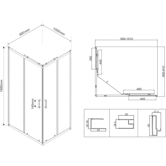 Душевое ограждение Vincea City 100x90 см VSS-5CT9010MT, хром/матовое фото 4
