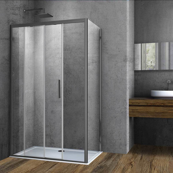 Душевое ограждение Vincea Soft 150x90 см VSR-3SO9015CLGM, вороненая сталь/прозрачное фото 