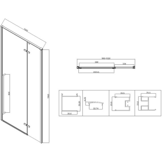 Душевое ограждение Vincea Slim-N 100x100 см VSR-5SN1010CLGM, вороненая сталь/прозрачное фото 2