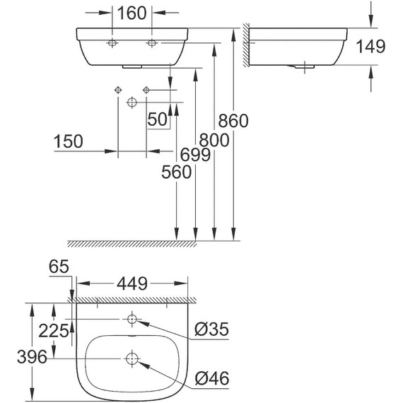 Раковина Подвесная Grohe Euro Ceramic 45 см 39324000 - 2 Раковина Подвесная Grohe Euro Ceramic 45 см 39324000 фото 2