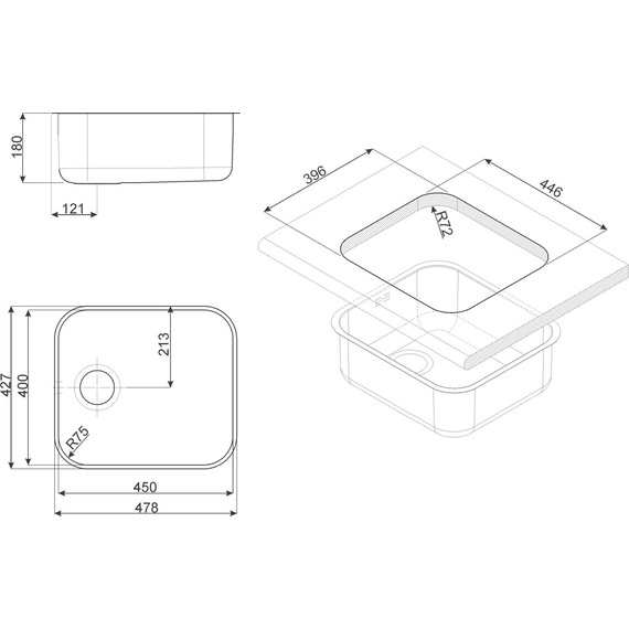 Кухонная мойка Smeg UM45 42, 0,7 мм нержавеющая сталь фото 3