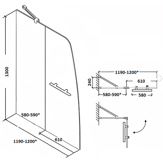 Шторка для ванны Parly 120 см F03B, чёрный/прозрачное фото 5