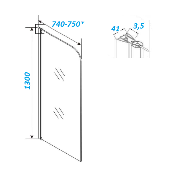 Шторка для ванны Parly 75 см F04B, чёрный/прозрачное фото 6
