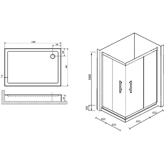 Душевое ограждение Parly 120х80 см ZQ121G, хром/тонированное фото 4