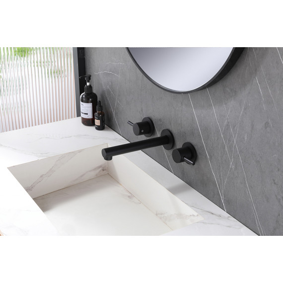 Смеситель для раковины настенный Abber Emotion AF88121B (со скрытой частью) черный матовый, Цвет производителя: чёрный матовый фото 2