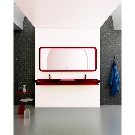 Раковина подвесная прозрачная двойная Abber Kristall 150 см AT2807Rubin, красный фото 2