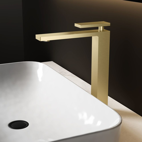 Смеситель для раковины высокий Vincea Dice VBF-2DS2BG, брашированное золото - 2 Смеситель для раковины высокий Vincea Dice VBF-2DS2BG, брашированное золото фото 2