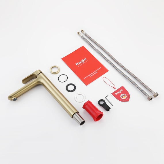 Смеситель для раковины высокий Raglo R03.15.03, золотой сатин фото 10