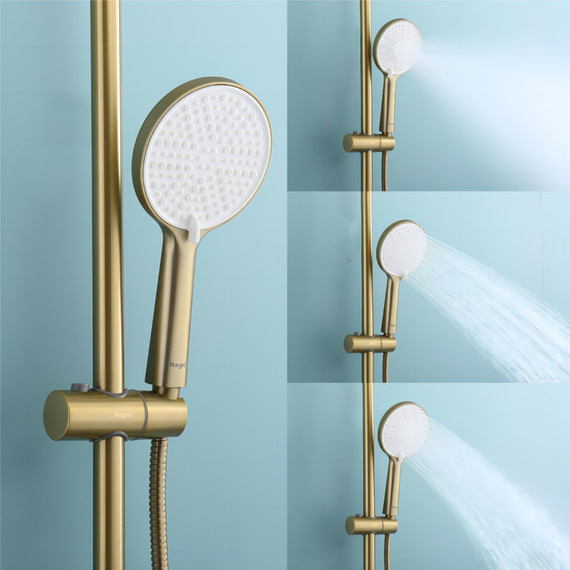Душевая система с термостатом Raglo R20.26.03, сатин золотой фото 15