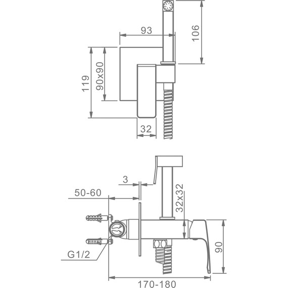 Набор для гигиенического душа Raglo R01.52.09 (со скрытой частью) графит фото 2