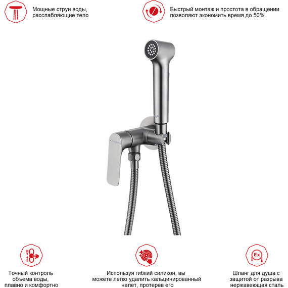 Набор для гигиенического душа Raglo R03.52.09 (со скрытой частью) графит фото 3