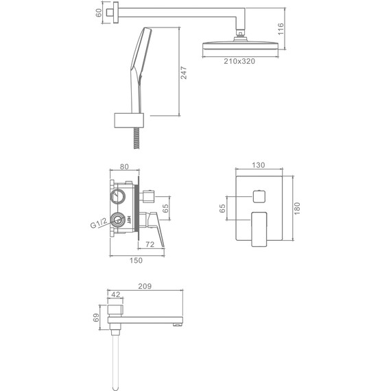 Душевая система встраиваемая Raglo R30.27.06 (со скрытой частью) чёрный фото 2