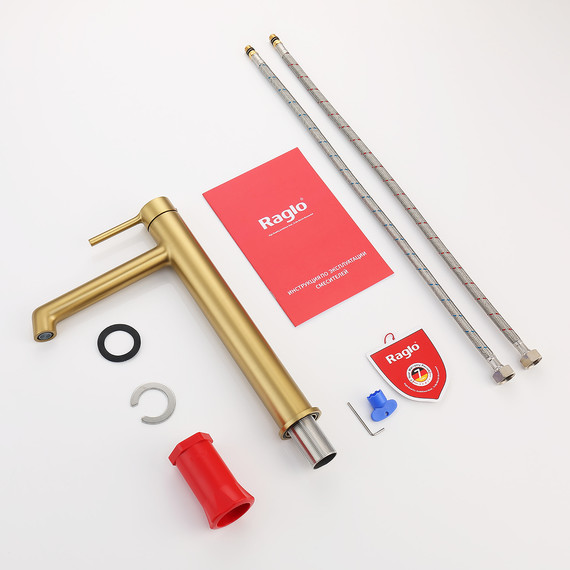 Смеситель для раковины высокий Raglo R20.15.03, золотой сатин фото 10