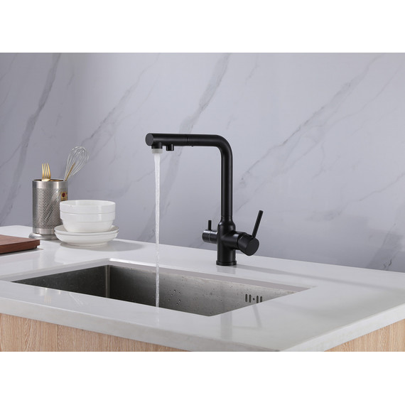 Смеситель для кухни Abber Emotion AF8814B, с подключением фильтра и выдвижной лейкой, черный матовый, Цвет производителя: чёрный матовый фото 2