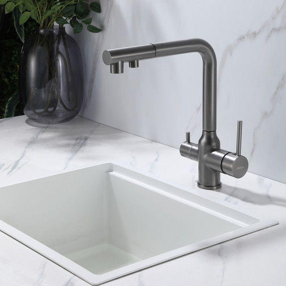 Смеситель для кухни Abber Emotion AF8814NG, с подключением фильтра и выдвижной лейкой, никель, Цвет производителя: никель фото 2