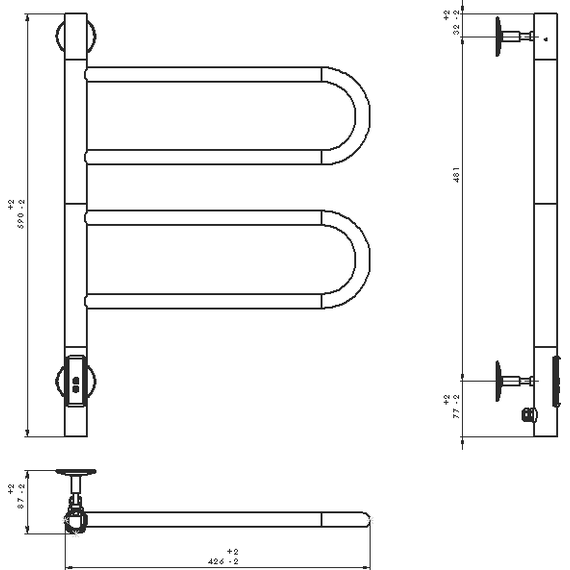 Полотенцесушитель электрический Vincea П4 425x600 мм, чёрный (возможность скрытого подключения) VTD-1R1CBE фото 3